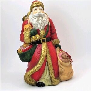 VTG Santa Claus Porcelain Christmas Figurine 90s Handpainted Floral Coat 6.5in